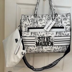 Steve Madden Black and White Floral Women's Bag Set